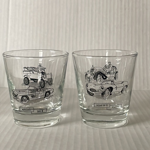 4 Vintage Car Glasses 1903 Ford Touring Mercedes SL Jaguar 1914 Stutz Bearcat - Picture 3 of 8